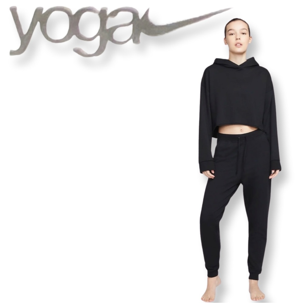 Nike Yoga Luxe Women's Cropped Fleece Hoodie Black/Iron Grey Large - Picture 14 of 16